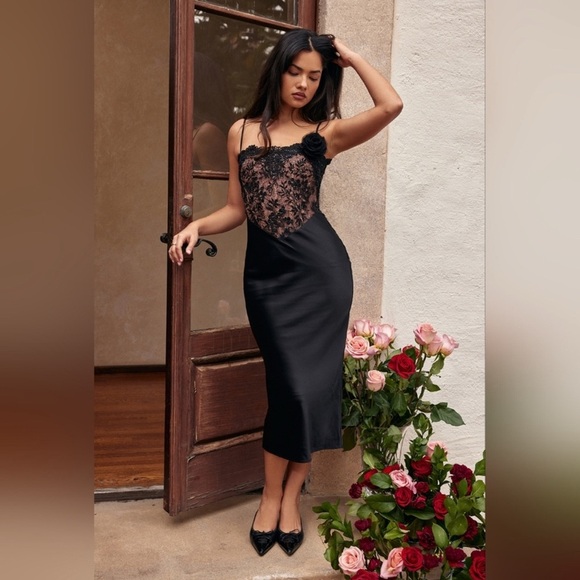 House of CB Dresses & Skirts - House of CB Nikita Black Satin and Lace Corset Dress